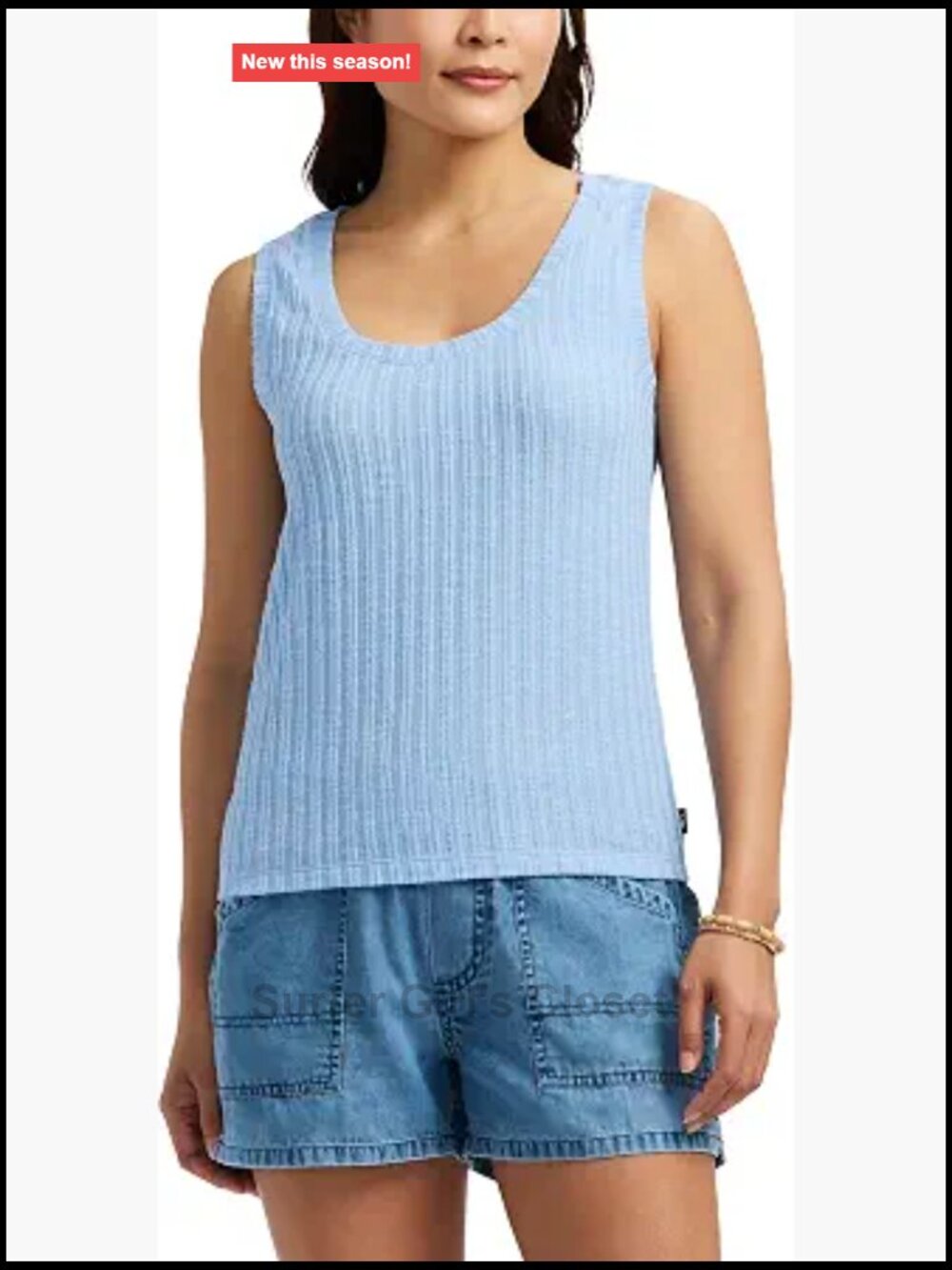Women's Textured Rib Knit Tank Top Scoop Neck Sleeveless Stretch Cotton